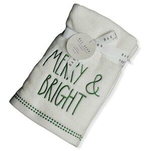 Rae Dunn Hand Towels White Set of 2 - MERRY & BRIGHT LL Green 16'x 30'